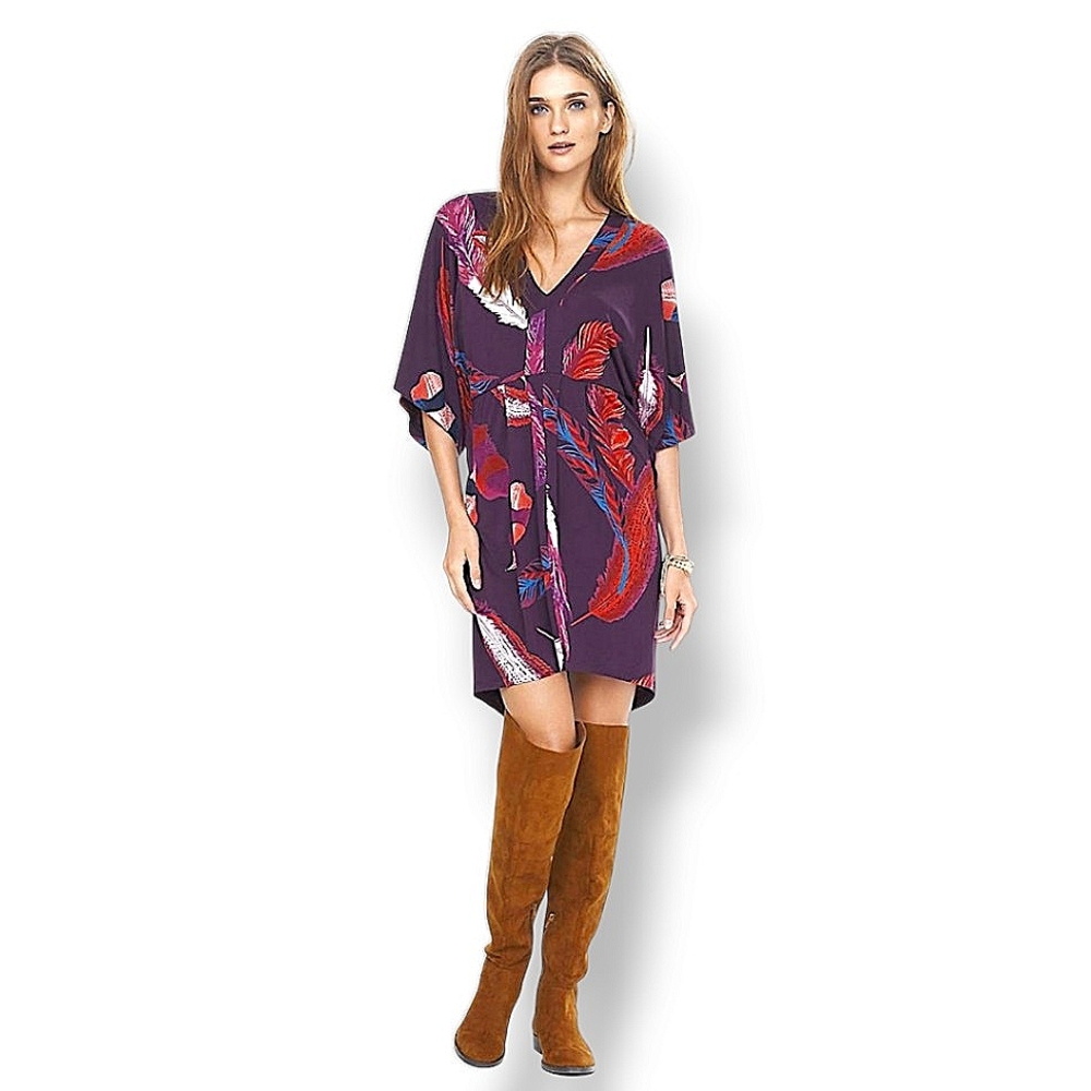 Express Feather Print Kimono Dress Sz: XS - Purple